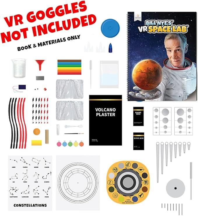 Abacus Brands Bill Nye's VR Space Lab - Virtual Reality Kids Science Kit, Book and Interactive STEM Learning Activity Set (Materials & Book Only (No Goggles))