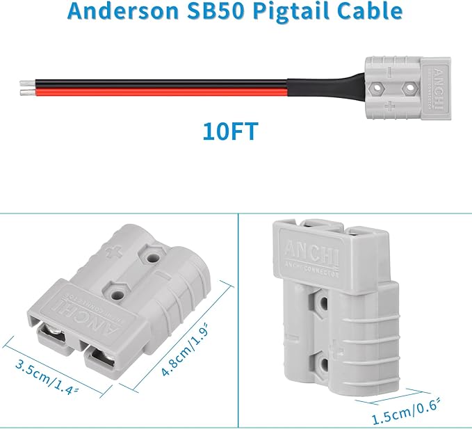 10AWG 10FT Anderson Connector 50 Amp Cable,Anderson SB50 Plug Battery Quick Connector Cable for Solar and Wind Energy Systems Battery Connections Forklifts
