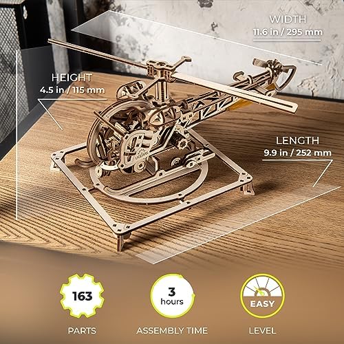 UGEARS Wooden 3D Puzzles for Adults - Easy Mini Helicopter Model Kit – Experience Aerial Innovation with Mechanical Puzzles DIY Kits for Adults - Ideal for Hobbyists, Aviation Enthusiasts - 167 Pcs - Image 2