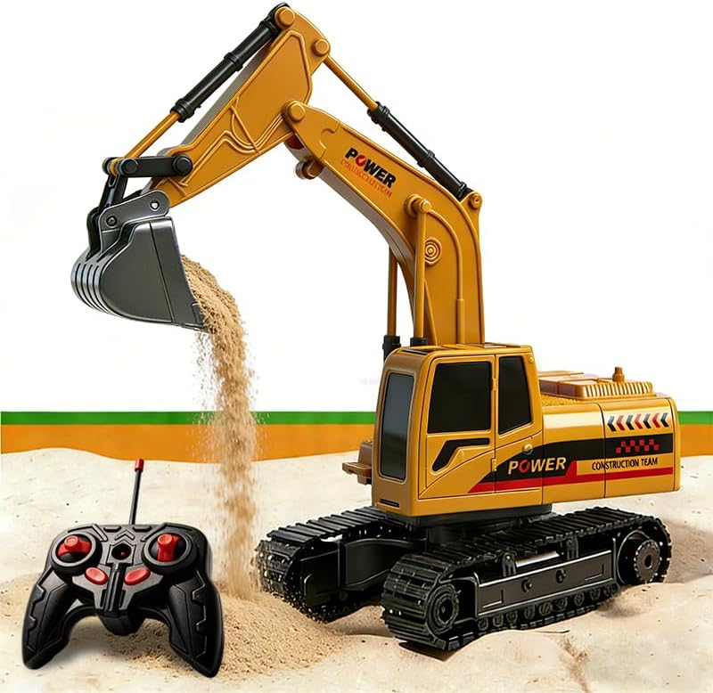 RC Excavator Toy, 6-Channel Remote Control Excavator with Metal Shovel & Lights, 360° Rotation Mini Excavator, RC Construction Vehicles Digger Toy for Boys 3-8 by Unknown