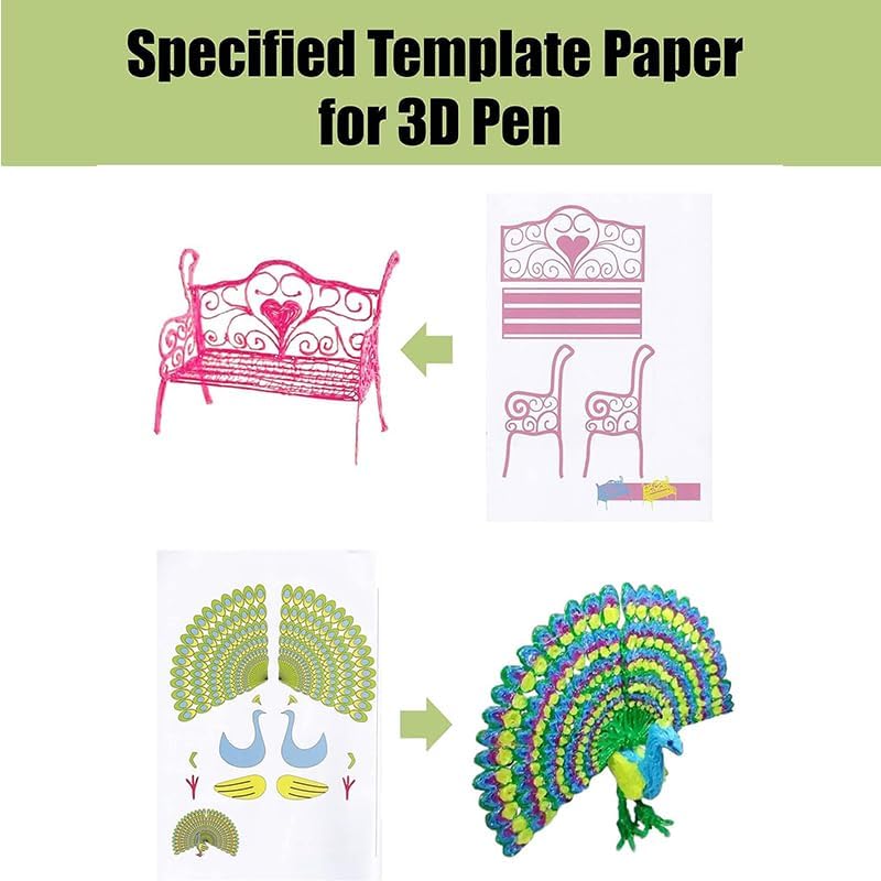 20 Sheets 3D Printer Drawing Molds Paper Stencils for 3D Printing Pen,Reusable 40 Patterns with PVC Transparent Sheet Suitable for 3D Printing Pen Kids DIY Gifts. - Image 3