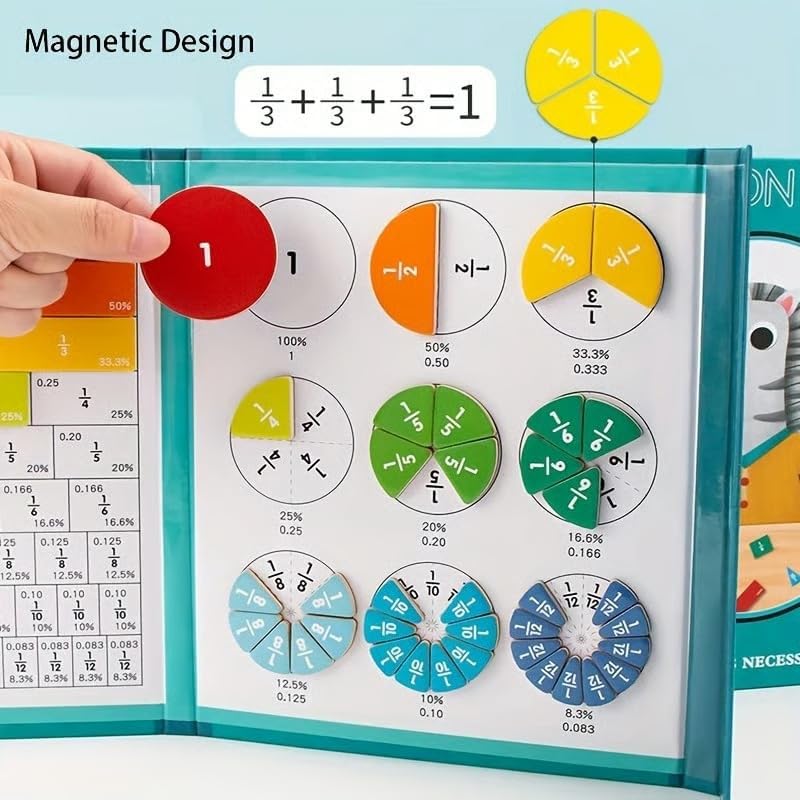 Magnetic Fraction Demonstration Book, Magnetic Fraction Tiles, Fractions Manipulatives, Score Disk Demonstrator Math Puzzle Learning Building Block Set- (1Set) - Image 3
