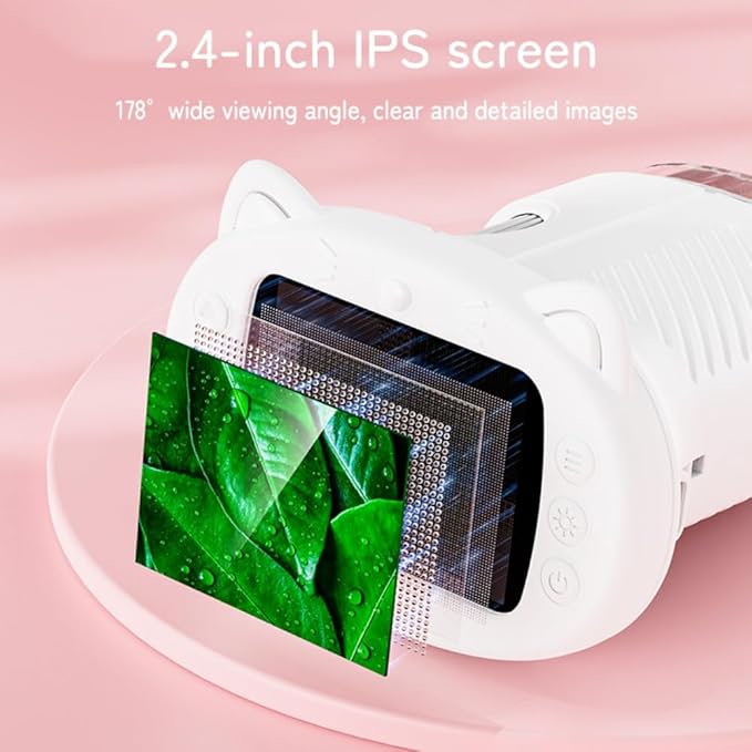 Pocket Kids Microscope, 1000X Handheld Microscope for Kids w/2.4'' Screen, Photo Video Mini Portable Microscopes Science Edu Digiscope, Christmas Birthday Gifts Ideas for Kids Ages 3-12 (White)