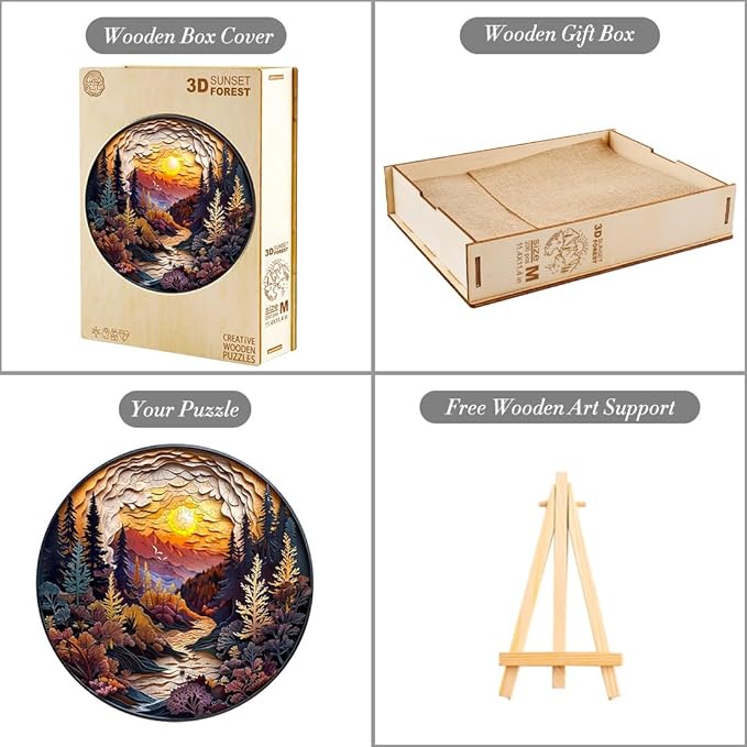 Wooden Puzzle for Adults-3D Sunset Forest Wooden Puzzle Unique Shape Advanced Animal Jigsaw Puzzle for Adults and Kids,Best Gift,Wood Puzzles,Challenge Wooden Jigsaw Puzzle 17.3 * 17.3in 455pcs