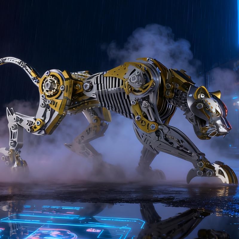 Punk DIY Mechanical Metal Assembly 3D Animal Cheetah Leopard Stainless Steel Puzzle Model kit for Adults and boy Toy Gift (Gold) - Image 5