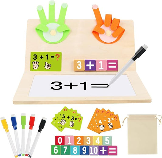 Number Blocks Toys for Kids Wooden Montessori Toys for 3 4 Years Old Boy Girl Toddler Fingers Arithmetic Educational Math Manipulatives with Whiteboard 5-7 Preschool Learning Activities Counting Game