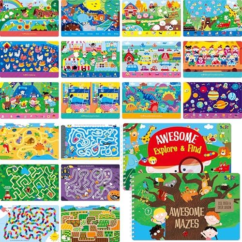 SpriteGru 2 Travel Game Pads, 60 Dry Erase Activities Games Reusable & Erasable Book, Fun Brain Challenge Games Interesting Educational Toy and Learning Tool for Road Trip Airplane Travel by SpriteGru