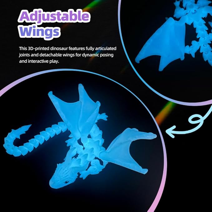 3D Printed Dragon with Wings,3D Printed Animals Toys, Fidget Dragon Toys, Flexible Articulated Winged Crystal Dragon Model,Desktop Pet Deco, Stocking Stuffers (Luminous-Blue)