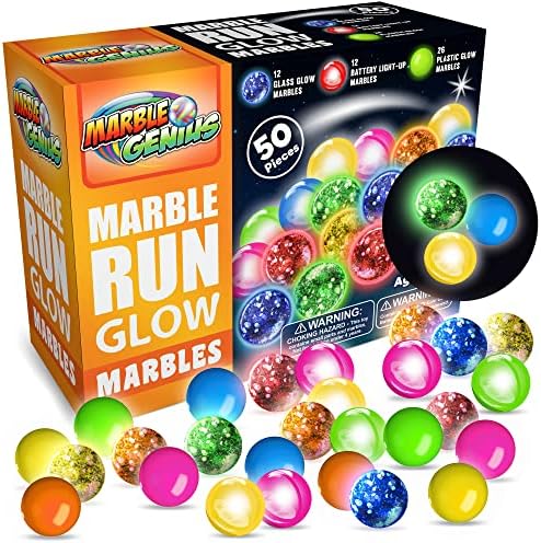 Marble Genius Glow in the Dark Marbles for Marble Run - 50 Pieces, Multicolor, Medium, Ages 4 & Up - Light-Up LED Orbs for Race Track & Colorful Play by MarbleGenius
