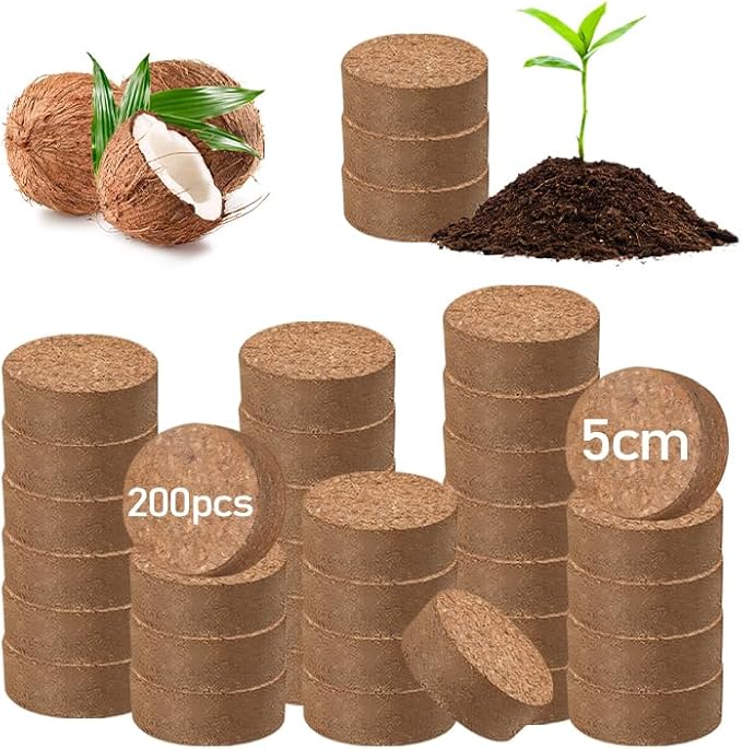 Legigo 200 PCS 50mm Coco Coir Pellets Potting Soil Mix- Compressed Coconut Coir Discs Seed Starting Soil Pellets, Coco Peat Soil Pods for Indoor & Outdoor Plants, Gardening Herbs Bonsai and Vegetables