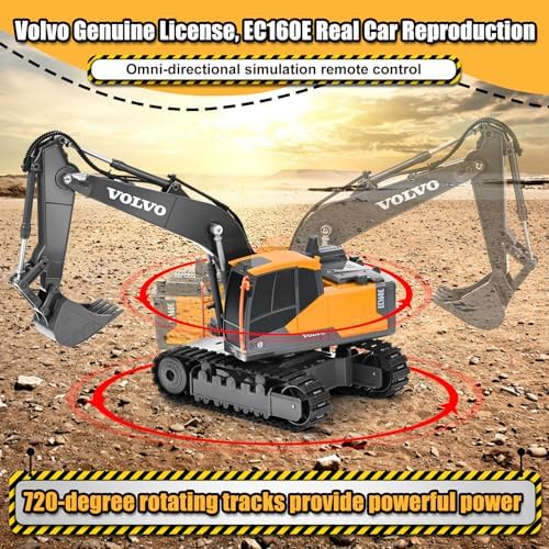 Double E Volvo Licensed Remote Control Excavator Toy, 2.4GHz All‑Terrain Sand-Ready Construction Vehicle with 360° Spin & 330° Cab Rotation, Rechargeable, Dig & Unload, STEM Birthday Gift for Kids 3+ - Image 2