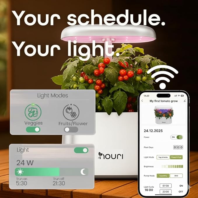 Nouri 5 pod APP Smart Garden for Home Cooks | w/Heirloom Basil | Hydroponics Growing System | LED Grow Lights | Indoor Herb Garden Kit | Herb Growing Kit Indoors for Plant Lovers, Gardeners, Kitchen