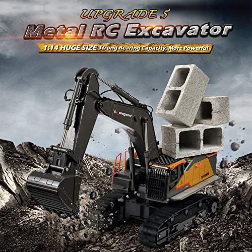 kolegend Remote Control Excavator Toy 1/14 Scale RC Excavator, 22 Channel Upgrade Full Functional Construction Vehicles Rechargeable RC Truck with Metal Shovel and Lights Sounds - Image 4