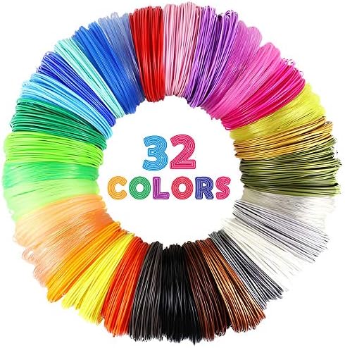 MIKA3D 32 Colors 3D Pen PLA Filament Refills, Each Color 10 Feet, Total 320 feet, Pack with 4 Finger Caps by MIKA3D