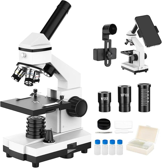 Compound Microscope for Adults & Kids - 40X-2000X Biological Microscopes for Students - Microscopio profesional with Dual LED Lights Phone Adapter Microscope Slide Set for School Lab & Education