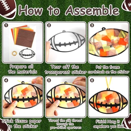 Qyeahkj 36 Set Football Suncatchers Crafts for DIY Rugby Sports Window Tissue Paper Craft Kit Hanging Decor for Sports Holiday Home Activity Art Project Birthday Party Favor - Image 4