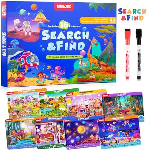 BBWOO Search and Find Activity Book, Reusable Travel Game Toys for Kids 3-8 by BBWOO