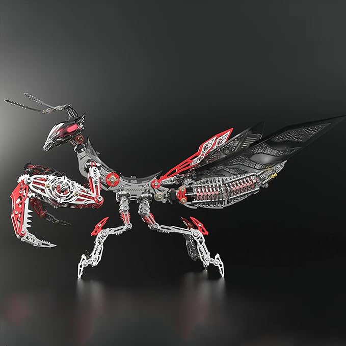 Metalkitor 3D Metal Puzzles for Adults, Giant Mantis Model Kit - Steampunk DIY Ornament - Assembly Jigsaw Crafts Brain Teaser - Perfect Room Decor and Gift Choice(1200+PCS, Black Red) (Black Red)
