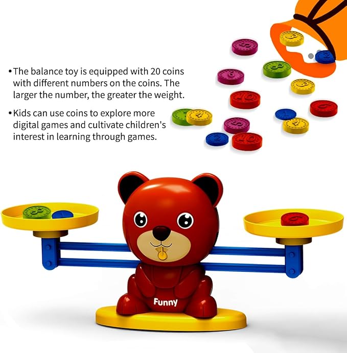 REMOKING Montessori Balance Scale Math Toy for Kids, Counting Bears Educational STEM Toy for Preschool Learning, Sorting & Number Recognition Toy for Toddlers Ages 3+