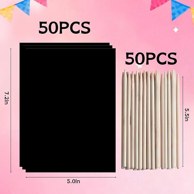 ZMLM Scratch Art Crafts Girls Gifts, 100pcs Rainbow Scratch Paper Art for 3 4 5 6 7 8 9 Years Old Girls and Boys Kids, Arts and Crafts for Kids 4-6 Toys and Party Favors (Pink)