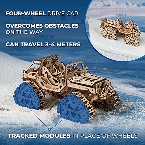 UGEARS Tracked Off-Road Vehicle - 4WD Model Vehicle Kits to Build - DIY 3D Car Model Puzzle with Spring Motor, 2 Driving Modes, Openable Hood with Engine - 3D Wooden Puzzles for Adults - Image 4