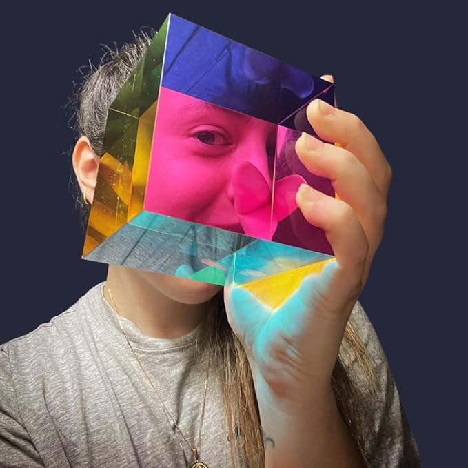 CMY Cubes Original Mega (95mm) - Cyan, Magenta & Yellow Cube - Optical Color Cube - Teaches Subtractive Color Mixing - Educational, Scientific, Physics & Kinetic Art Desk Object, STEAM