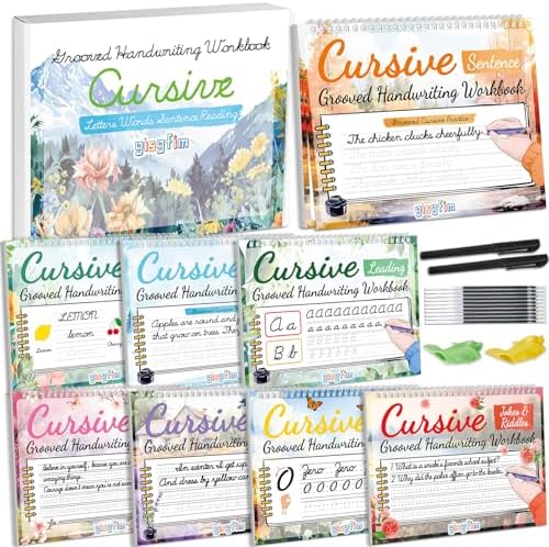 gisgfim 8 Pack Grooved Cursive Handwriting Workbook Learning Grooved Cursive Reusable Handwriting Practice kit with Disappearing Ink Pens Magic Copybooks Set for Kids Beginners Kickoff Student by gisgfim