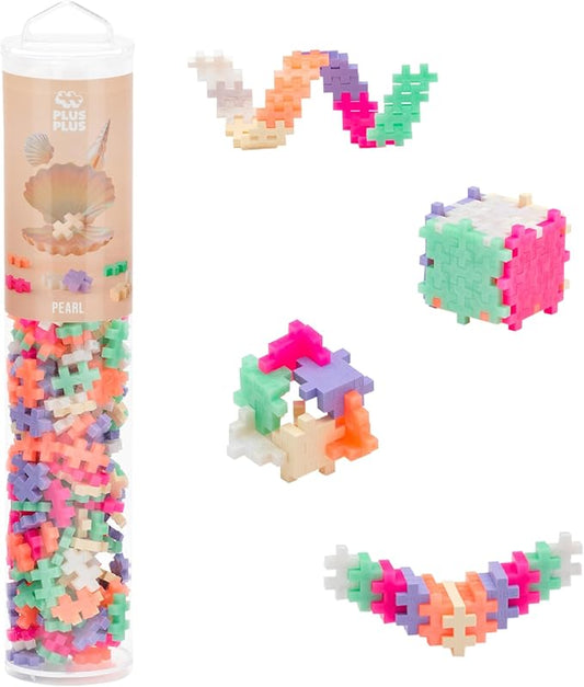 PLUS PLUS 240 Piece Interlocking Building Blocks for Kids, Open Ended Connecting Toys, Stem Bin Classroom Mini Manipulatives - Pearl Mix Play Tube