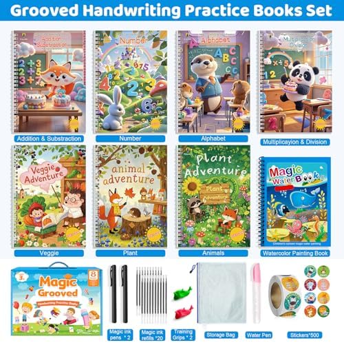Magic Grooved Writing Practice Books for Kid, 8-in-1 Handwriting Kit - Image 2