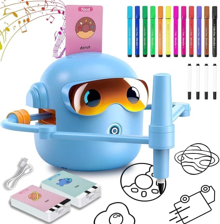 Drawing Robot for Kids with Voice Read & Music Educational Drawing Machine, Montessori Painting Learning Toy for Age 3-12, 4 Paintbrushes/100 Cards/12 Colorful Pens, Gift for Boys & Girls by CaraSuL