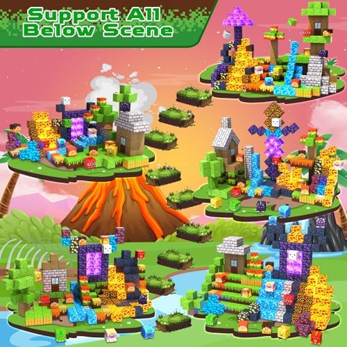 Magnetic Blocks - 300 PCS with Light Up Blocks Dinosaur Volcano Forest Castle Set - Kids Classroom Sensory Toy for Toddlers STEM, Construction Stacking Toy Kids 3+ Boys easter basket stuffers - Image 3