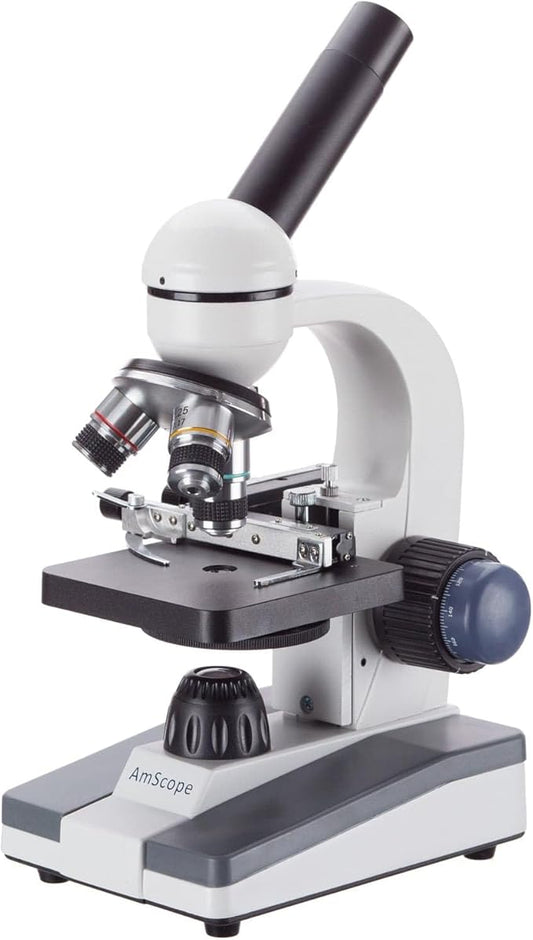 AmScope 40X-1000X Student Biological Compound Microscope with Sturdy All-Metal Framework, Optical Glass Lenses, Mechanical Stage and Coarse & Fine Focusing