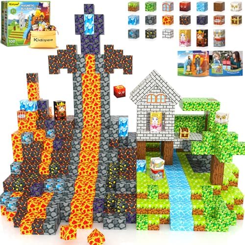 100PCS Magnetic Blocks -Build Mine Magnet World Forest & Lava Set, Magnet Building Toys for Kids Ages 5-7, STEM Sensory Toddler Toys for 3+ Year Old Boys & Girls, Creativity Birthday Gifts for Child by MineMagnetWorld