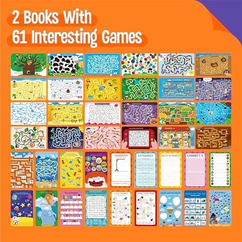 SpriteGru 2 Travel Game Pads, 61 Dry Erase Activities Games Reusable & Erasable Book, Fun Brain Challenge Games Interesting Educational Toy and Learning Tool for Road Trip Airplane Travel - Image 2