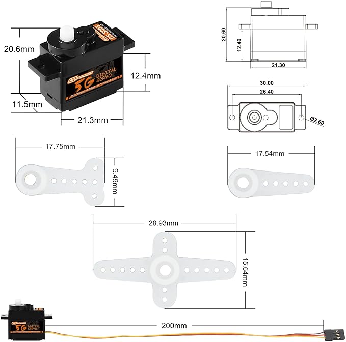 2PCS 5G Mini Digital Servo, Plastic Gear Micro RC Servos Motor Kit for 1/28 RC Car Model Boat Fixed-Wing Helicopter Airplane Robot Toy (2PCS)