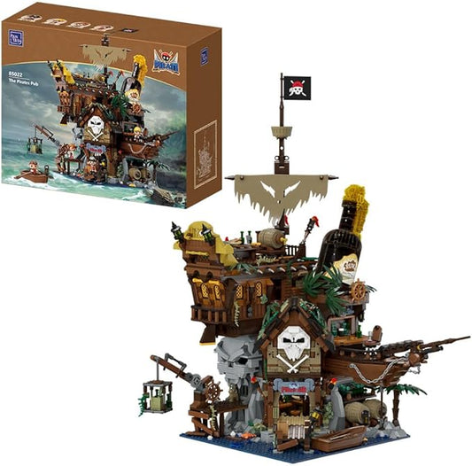 PANTASY Pirate Pub Building Kit – Modular Shipwreck Tavern Architecture Deck with Terrace Bar, Rum Bottle & Pirate Figures – Creative Nautical Display Set for Adults and Collectors