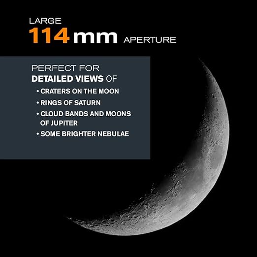 Celestron – AstroMaster 114EQ Newtonian Telescope – Manual Reflector for Beginners – Aluminized Mirror – Adjustable-Height Tripod – Includes Accessories Plus Astronomy Software Package