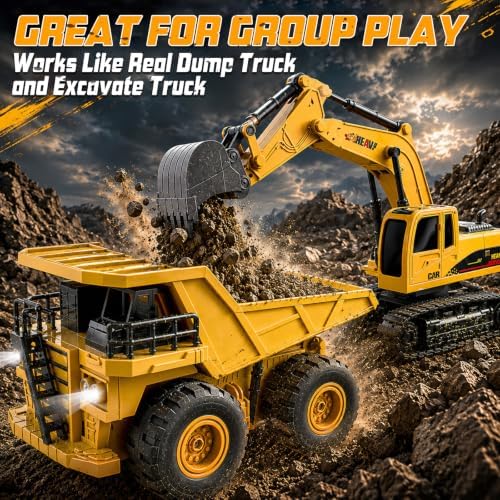 YongnKids 2 Pcs Large Rc Excavator Toy & Dump Truck for Kids Age 6+ - Image 5
