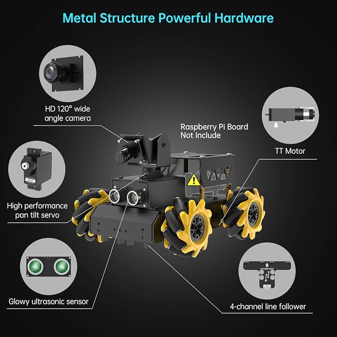 TurboPi Robot Car for RaspberryPi AI Vision Camera Programmable Smart Robot Car Kit, Color Sorting Line Tracking Target Recognition Obstacle Avoidance, Support Python Linux, Standard Kit Without RPi