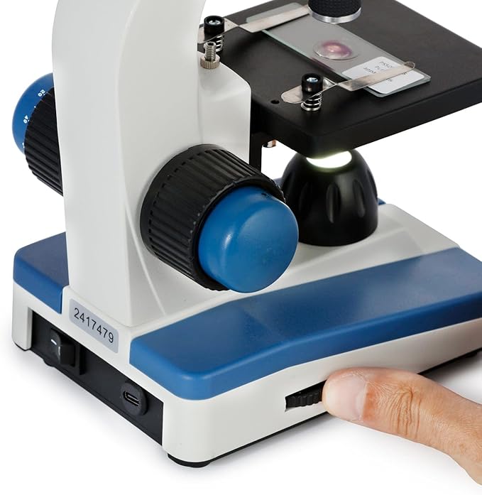 AmScope M150 Series Portable Student Monocular Compound Microscope - 40X-1000X Magnification - Features LED Light & 25 Prepared Slides - Has Coarse & Fine Focus
