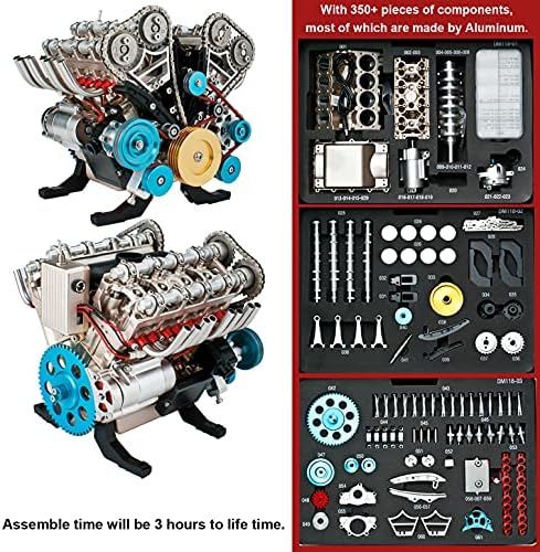DjuiinoStar Vehicle Engine Model Assembly Kit (350+ Pieces Components, 3 Hours Assembly Time), Eight-Stroke Straight-Eight Gas Engine Working Model, 8 Cylinder Engine Kit DM118 - Image 5