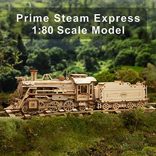 ROKR 3D Wooden Puzzle for Adults-Mechanical Train Model Kits-Brain Teaser Puzzles-Vehicle Building Kits-Unique Gift for Teens on Birthday/Christmas Day(1:80 Scale)(MC501-Prime Steam Express) - Image 2