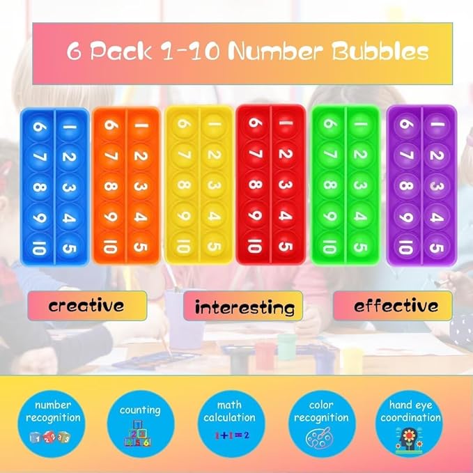Alphabet Popper Fidggety Toy, Stress Relief Sensory Popping Game, Preschool Montessori Uppercase Lowercase Matching Game, ABC Letter Learning Educational Block (6 Pack Number 10 Popper)