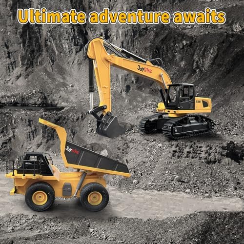Joylike RC Excavator and Dump Truck Toy Set，2.4Ghz Metal Remote Control Construction Vehicle with Light&Sound, Best Christmas Toy for Boys 8+Year Old Kid - Image 6