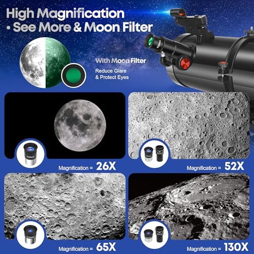 MEEZAA Telescope, 150EQ Newtonian Reflector Telescope for Adults Astronomy Beginners, Professional Astronomical Telescopes with Equatorial Mount, Tripod, Phone Adapter, Moon Filter and Large Carry Bag - Image 3