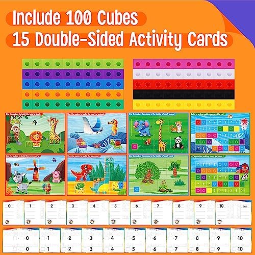 Math Linking Cubes, 100 Math Cube Manipulatives with 30 Learning Activities Number Counting Blocks Snap Linking Math Counters Fun & Educational Pre-K Counting Blocks for Preschool Kindergarten - Image 2