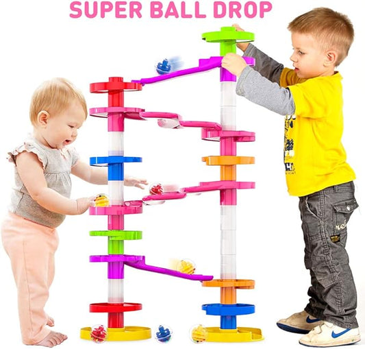WEofferwhatYOUwant Super Ball Drop – 26-Piece Giant Marble Run for Toddlers 10M+ | Extra Tall STEM Tower Toy with Large Balls, Windy Ramps & Double Bridges | Expandable, Durable & Educational Toy Set