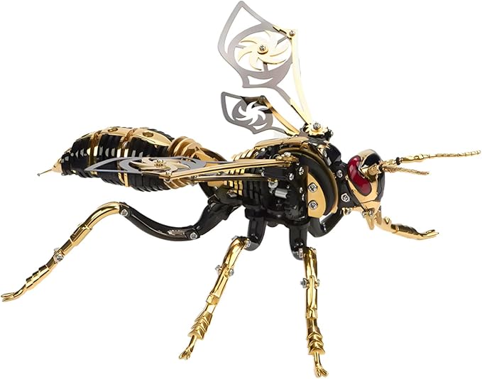 Microworld 3D Metal Puzzle, Northern Giant Hornet 3D Metal Model Kit, Mechanical Wasp 3D Puzzle for Adults, DIY Challenge 3D Puzzles Home Decor Art Craft Gifts (Black Gold)