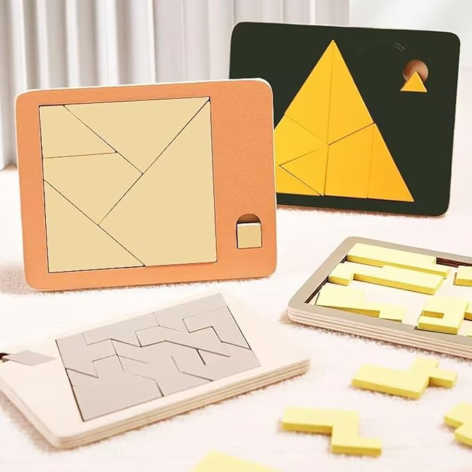 Wooden Triangle Puzzle Brain Teaser, Disappearing Square & Triangle Illusion Game, Irregular Shape Wooden Block Jigsaw for Adults & Kids, Mind Challenge Logic Puzzle Toy (Triangle)