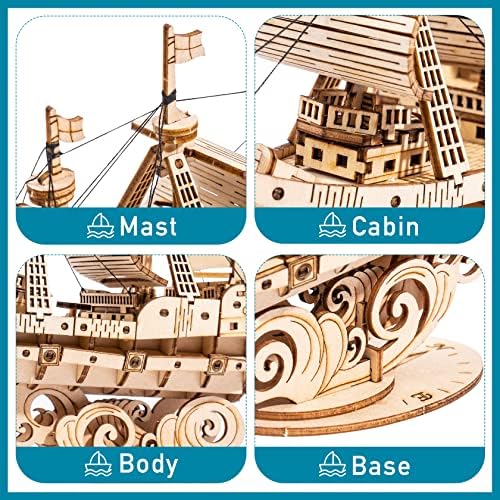RoWood 3D Wooden Puzzle for Adults, Vintage Wooden Watercraft Model Sailboat Kit to Build, Best Gift Ideas Crafts Kit for Adults - Sailling Ship - Image 5